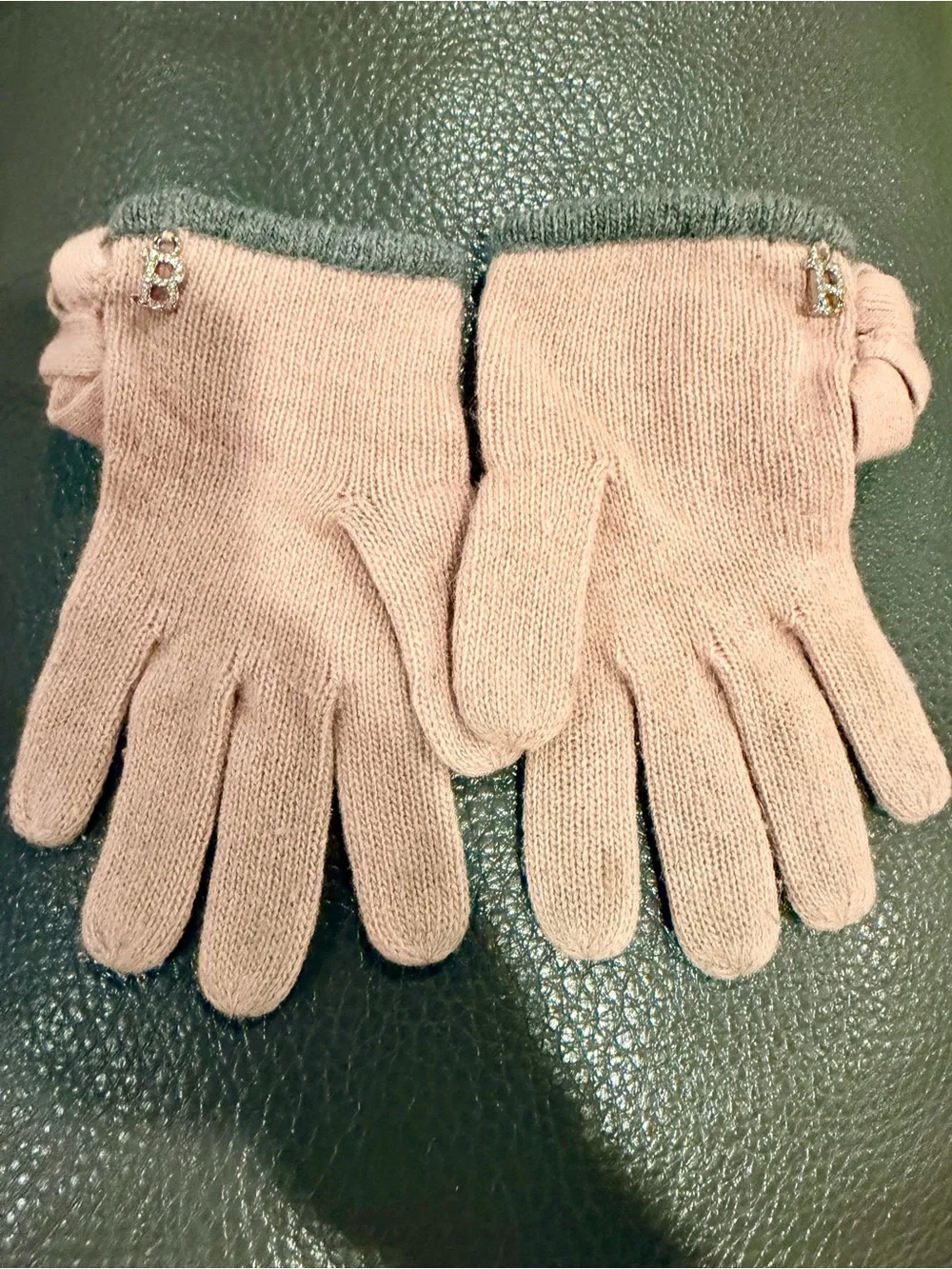 Blumarine Pink Wool Angora Knit Gloves Rosette Rhinestone Logo Italy